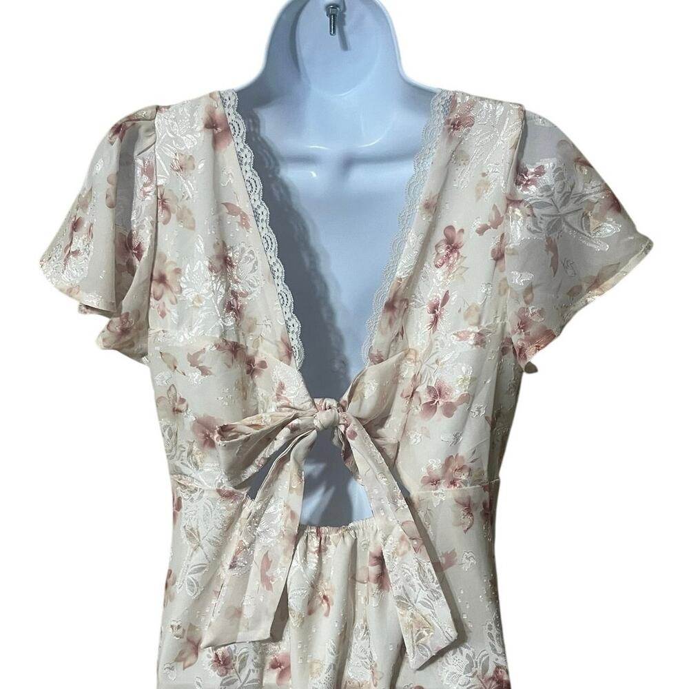 Storia Floral Boho Midi Dress M V-Neck Flutter Sleeve Lace Boho Chic Romantic - Picture 5 of 10